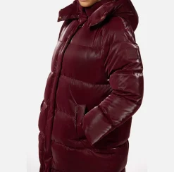 Elisabetta Franchi Coats And Jackets|Long satin nylon down jacket with hood RougeNoir