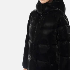 Elisabetta Franchi Coats And Jackets|Long satin nylon down jacket with hood Black