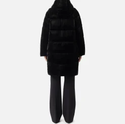 Elisabetta Franchi Coats And Jackets|Long satin nylon down jacket with hood Black