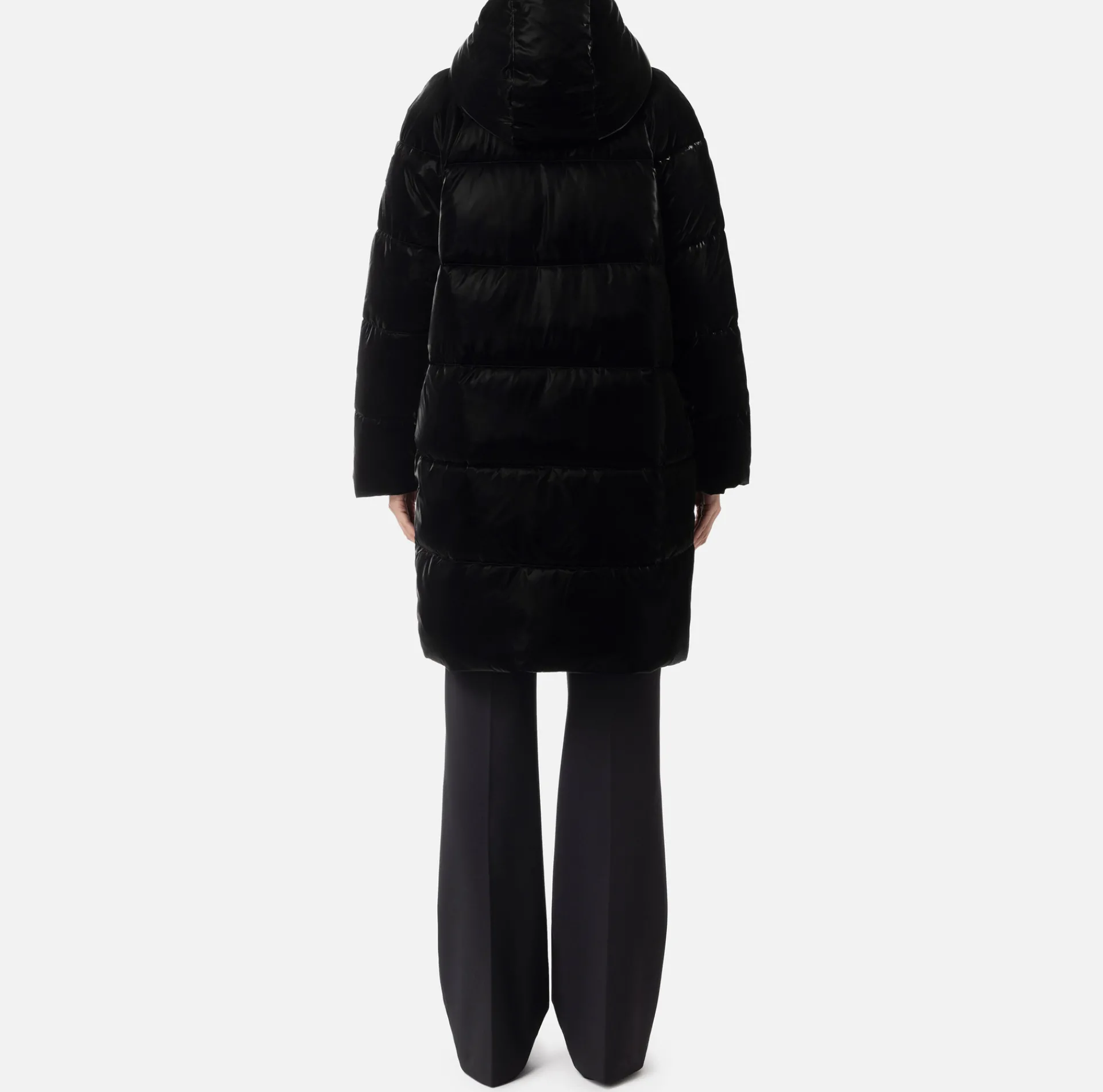 Elisabetta Franchi Coats And Jackets|Long satin nylon down jacket with hood Black
