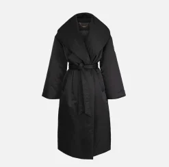 Elisabetta Franchi Coats And Jackets|Long satin nylon down jacket with wide collar Black