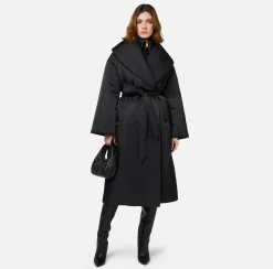 Elisabetta Franchi Coats And Jackets|Long satin nylon down jacket with wide collar Black