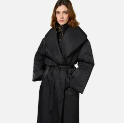Elisabetta Franchi Coats And Jackets|Long satin nylon down jacket with wide collar Black