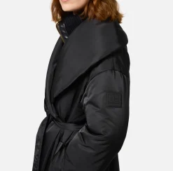 Elisabetta Franchi Coats And Jackets|Long satin nylon down jacket with wide collar Black