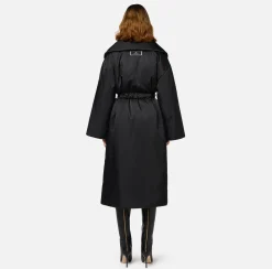 Elisabetta Franchi Coats And Jackets|Long satin nylon down jacket with wide collar Black