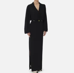 Elisabetta Franchi Red Carpet Dresses|Red Carpet|Long shirt dress in crepe with belt Black