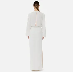 Elisabetta Franchi Red Carpet Dresses|Red Carpet|Long shirt dress in crepe with belt Ivory