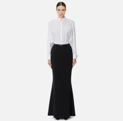 Elisabetta Franchi Skirts|Long skirt in lightweight crêpe fabric with belt Black
