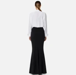 Elisabetta Franchi Skirts|Long skirt in lightweight crêpe fabric with belt Black