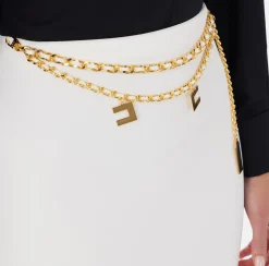 Elisabetta Franchi Skirts|Long skirt in lightweight crêpe fabric with chain Ivory