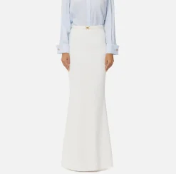 Elisabetta Franchi Skirts|Long skirt in lightweight crêpe fabric with belt Ivory