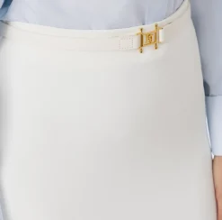 Elisabetta Franchi Skirts|Long skirt in lightweight crêpe fabric with belt Ivory