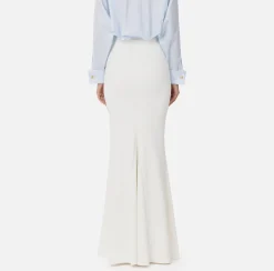 Elisabetta Franchi Skirts|Long skirt in lightweight crêpe fabric with belt Ivory