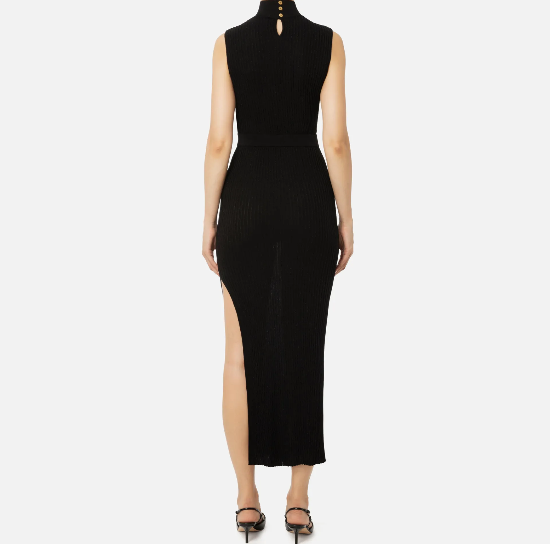 Elisabetta Franchi Knitted Dresses|Dresses|Lurex and viscose narrow-ribbed midi dress Black