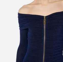 Elisabetta Franchi Mini Dresses|Dresses|Lurex jersey mini-dress with zip Navy