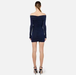 Elisabetta Franchi Mini Dresses|Dresses|Lurex jersey mini-dress with zip Navy