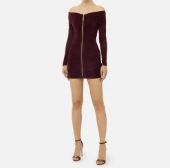 Elisabetta Franchi Mini Dresses|Dresses|Lurex jersey mini-dress with zip RougeNoir
