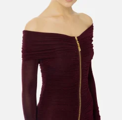 Elisabetta Franchi Mini Dresses|Dresses|Lurex jersey mini-dress with zip RougeNoir