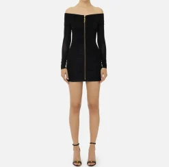 Elisabetta Franchi Mini Dresses|Dresses|Lurex jersey mini-dress with zip Black