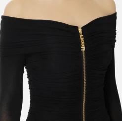 Elisabetta Franchi Mini Dresses|Dresses|Lurex jersey mini-dress with zip Black