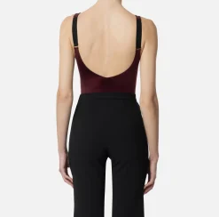 Elisabetta Franchi Top And T-Shirts|Lycra bodysuit with elasticated logoed bands RougeNoir