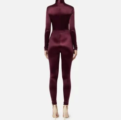 Elisabetta Franchi Jumpsuits|Lycra jumpsuit with cut-out pattern and logo accessory RougeNoir