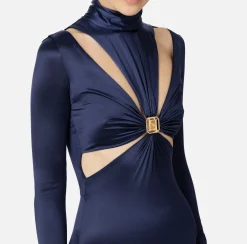 Elisabetta Franchi Jumpsuits|Lycra jumpsuit with cut-out pattern and logo accessory Navy