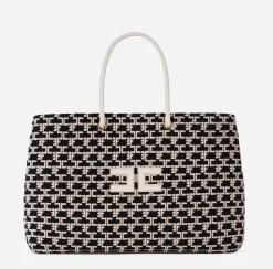 Elisabetta Franchi Shoulder Bags|Madame Monogram Shopper Bag With Logo Black/Butter