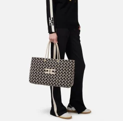 Elisabetta Franchi Shoulder Bags|Madame Monogram Shopper Bag With Logo Black/Butter