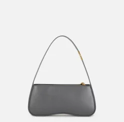 Elisabetta Franchi Shoulder Bags|Medium hobo bag in shiny Nappa leather Steel