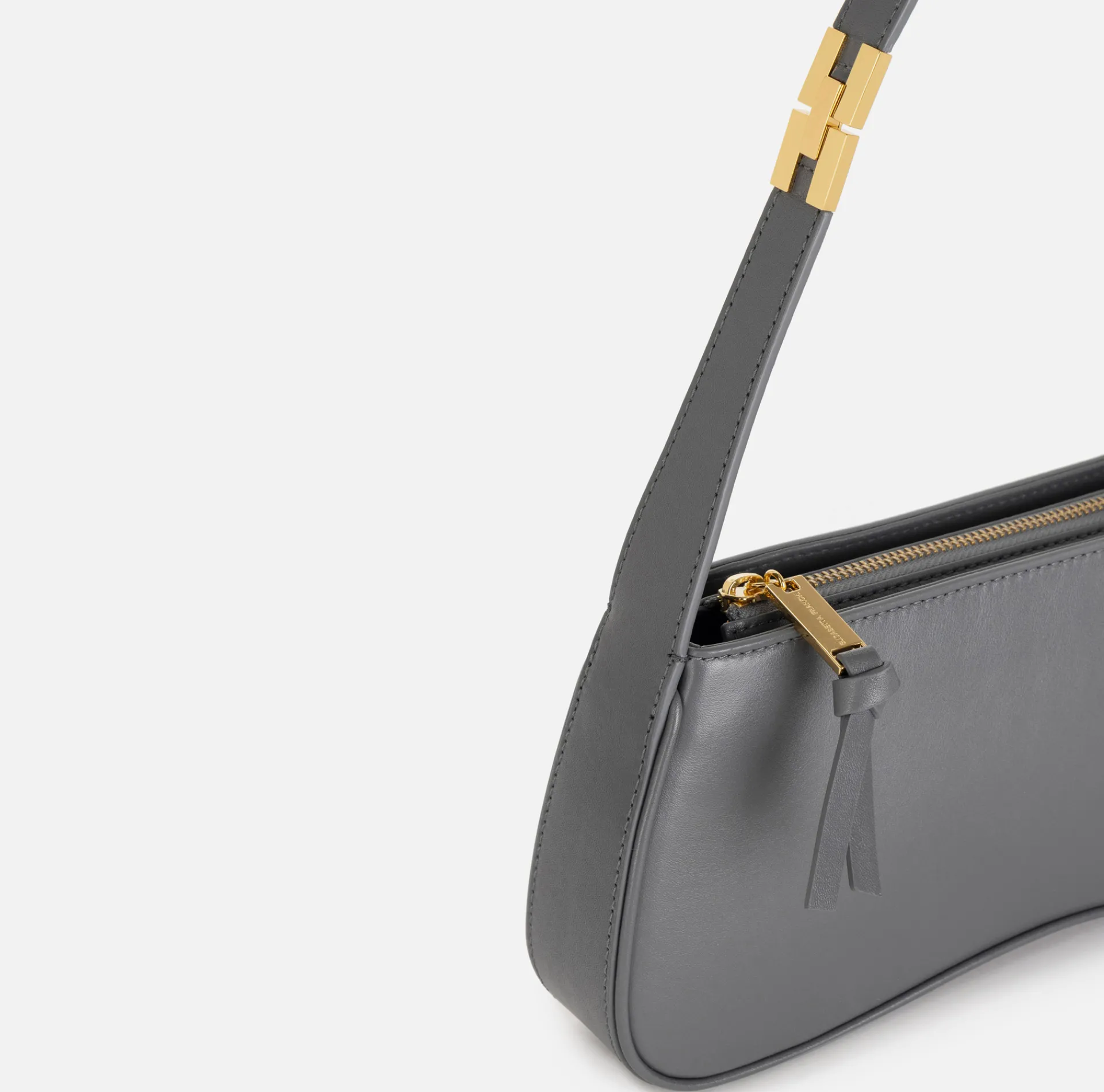 Elisabetta Franchi Shoulder Bags|Medium hobo bag in shiny Nappa leather Steel