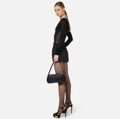 Elisabetta Franchi Shoulder Bags|Medium hobo bag in shiny Nappa leather Black