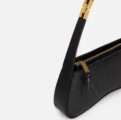Elisabetta Franchi Shoulder Bags|Medium hobo bag in shiny Nappa leather Black