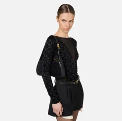 Elisabetta Franchi Shoulder Bags|Medium hobo bag in shiny Nappa leather Black