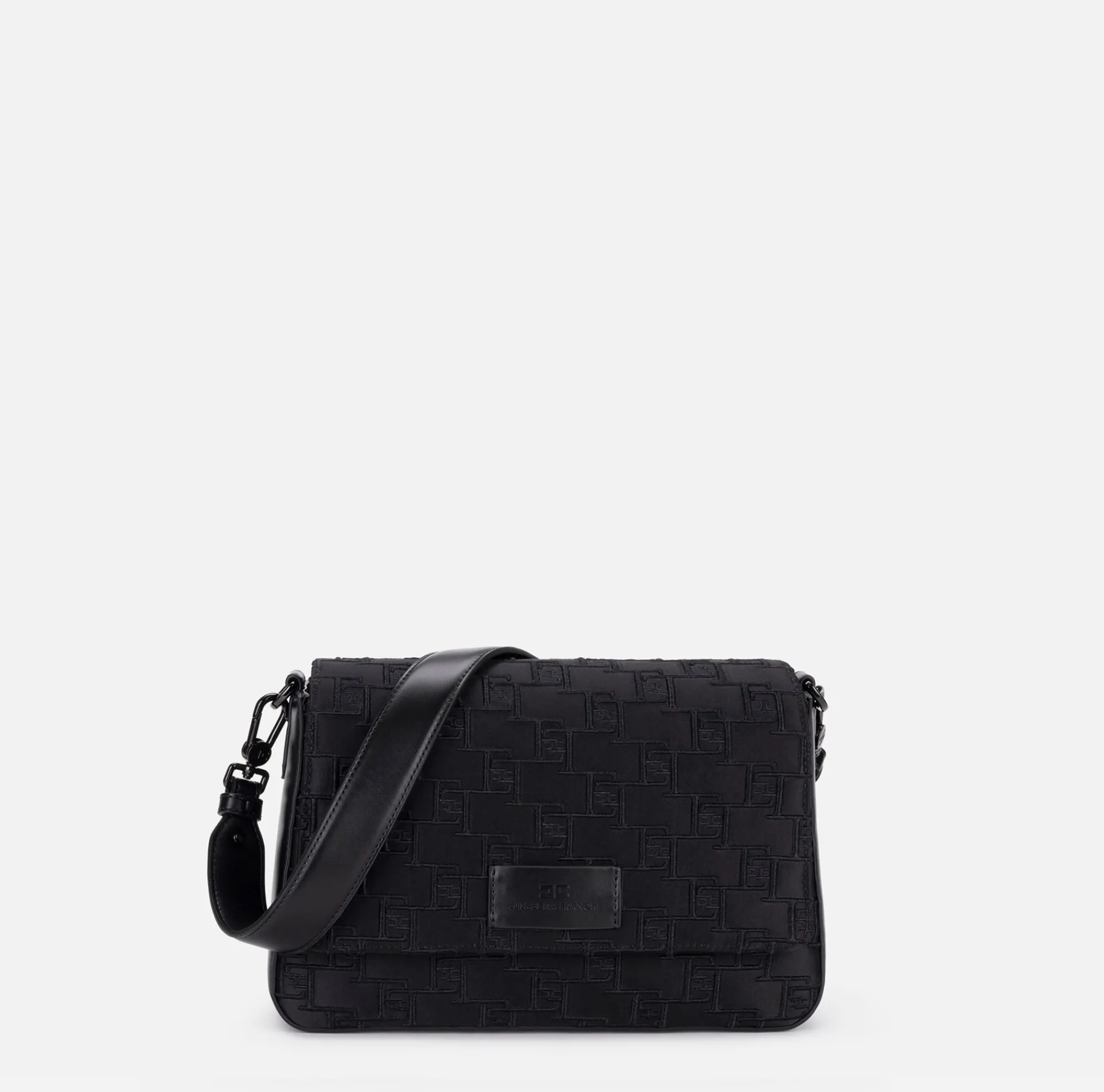 Elisabetta Franchi Shoulder Bags|Medium shoulder bag in embroidered satin Black