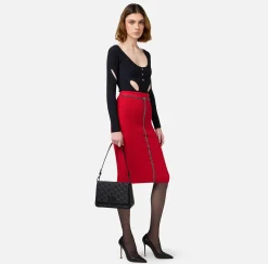 Elisabetta Franchi Shoulder Bags|Medium shoulder bag in embroidered satin Black