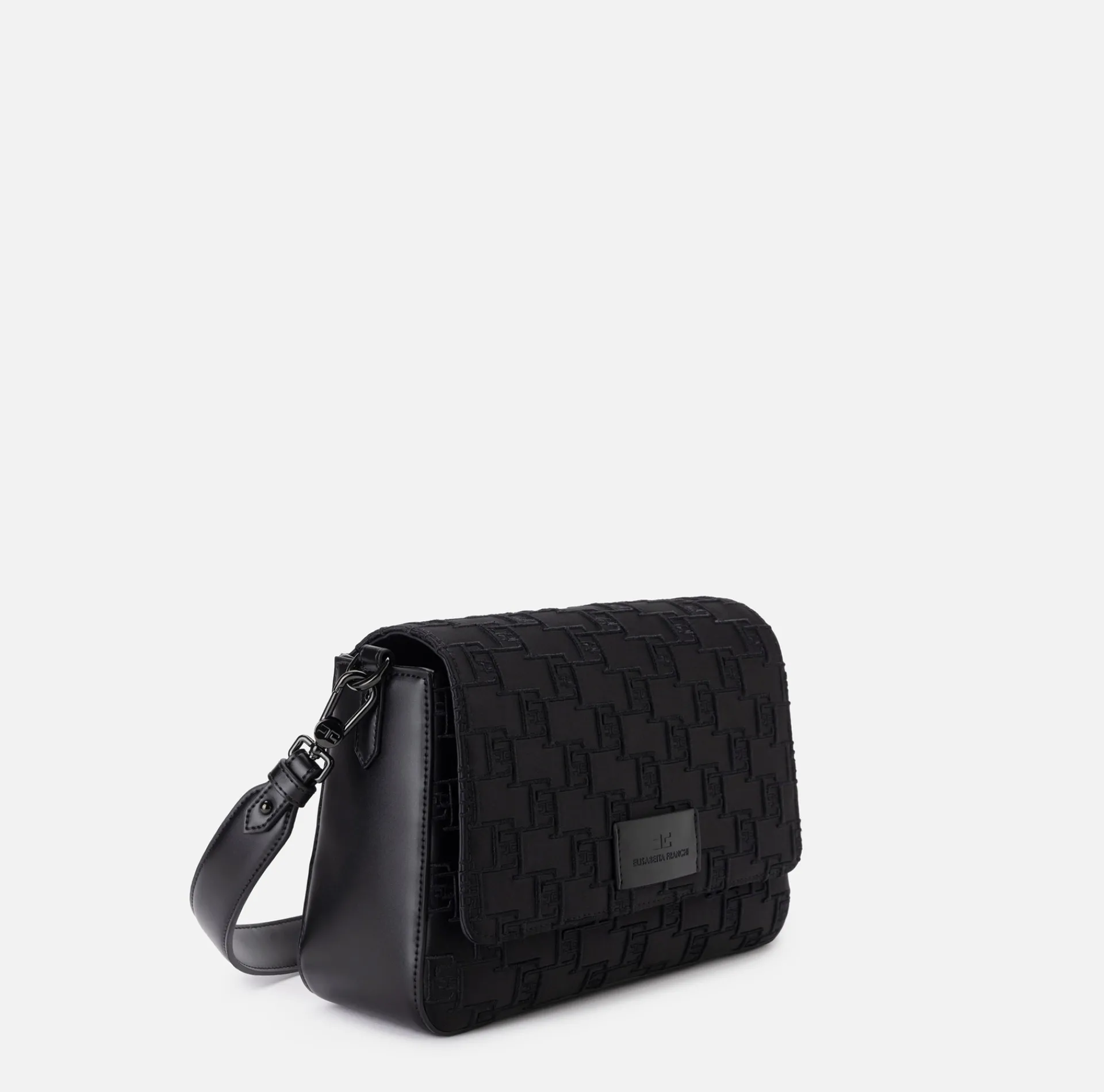 Elisabetta Franchi Shoulder Bags|Medium shoulder bag in embroidered satin Black