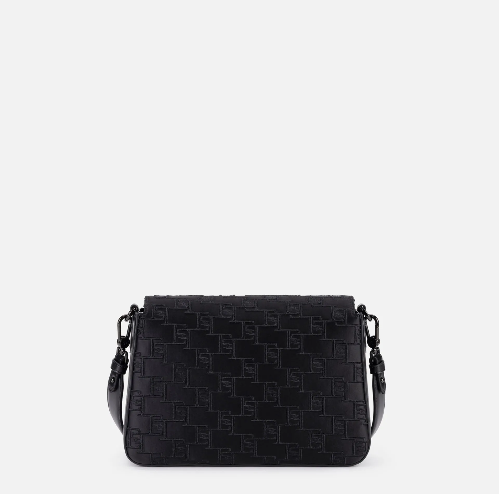 Elisabetta Franchi Shoulder Bags|Medium shoulder bag in embroidered satin Black