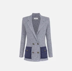 Elisabetta Franchi Jackets And Trench Coats|Knitwear And Sweatshirts|Melange viscose blazer with pockets in technical voile fabric