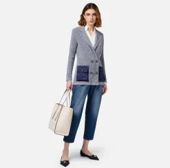 Elisabetta Franchi Jackets And Trench Coats|Knitwear And Sweatshirts|Melange viscose blazer with pockets in technical voile fabric