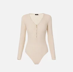 Elisabetta Franchi Top And T-Shirts|Mesh stitch bodysuit in viscose fabric with logo