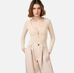 Elisabetta Franchi Top And T-Shirts|Mesh stitch bodysuit in viscose fabric with logo