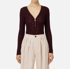 Elisabetta Franchi Top And T-Shirts|Mesh stitch bodysuit in viscose fabric with logo RougeNoir