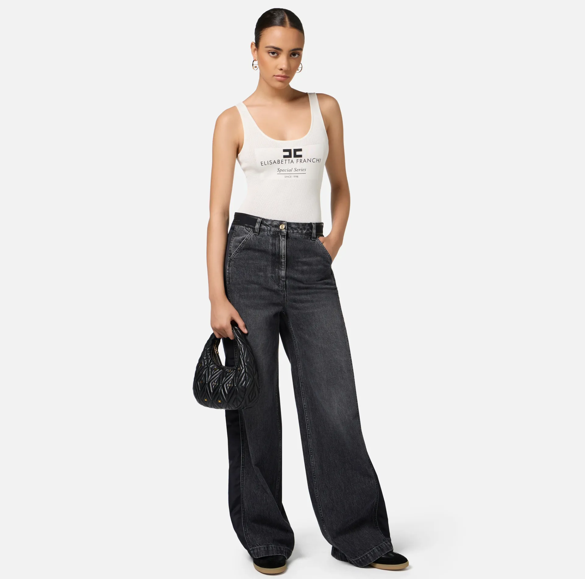 Elisabetta Franchi Top And T-Shirts|Mesh stitch bodysuit in viscose fabric with inlay Ivory