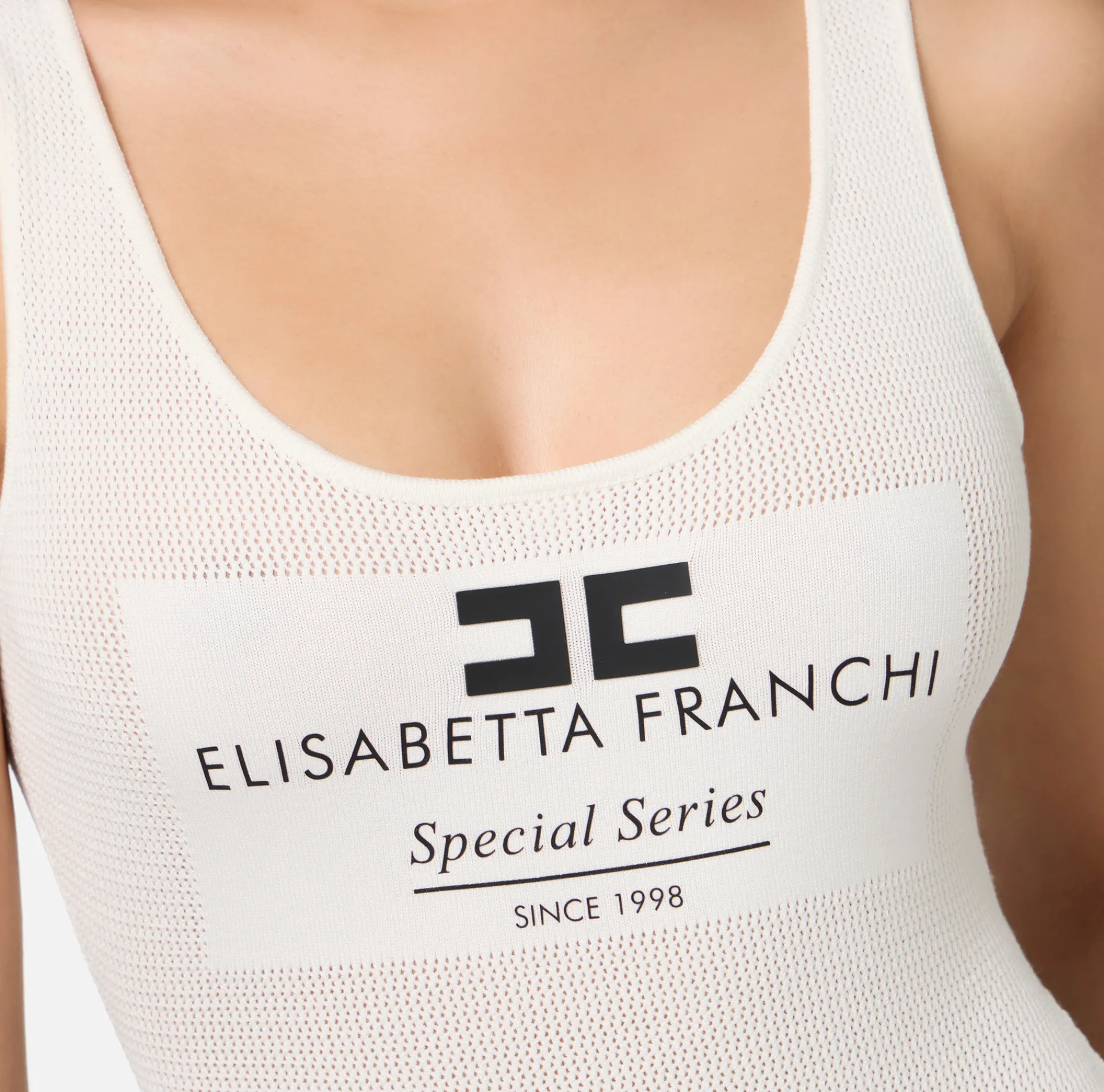 Elisabetta Franchi Top And T-Shirts|Mesh stitch bodysuit in viscose fabric with inlay Ivory