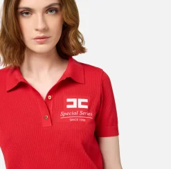Elisabetta Franchi Knitwear And Sweatshirts|Mesh stitch polo shirt in viscose fabric with inlay RedPassion