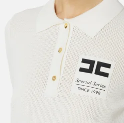 Elisabetta Franchi Knitwear And Sweatshirts|Mesh stitch polo shirt in viscose fabric with inlay Ivory