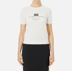 Elisabetta Franchi Knitwear And Sweatshirts|Mesh stitch shirt in viscose fabric with inlay Ivory