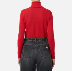 Elisabetta Franchi Knitwear And Sweatshirts|Mesh stitch turtleneck in viscose fabric with inlay RedPassion/PowderPink