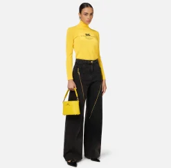Elisabetta Franchi Knitwear And Sweatshirts|Mesh stitch turtleneck in viscose fabric with inlay Mimosa